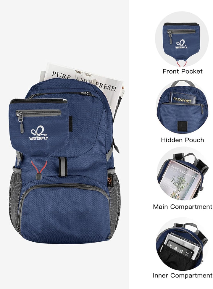 WATERFLY Ultraleicht Faltbar Klein Rucksack: 20L Leicht Packable Wanderrucksack Tagesrucksack Trekki