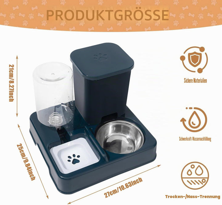2-in-1 Automatischer Futter und Wasserspender für Haustiere, Abnehmbarer Futterstation, Katzenfutter