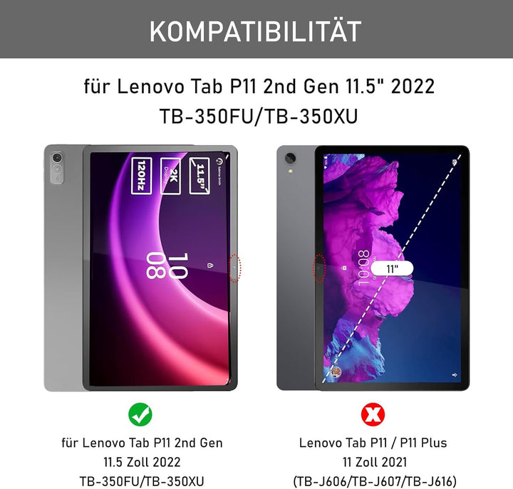 Hülle mit Tastatur für Lenovo Tab P11 (2nd Gen) 11,5 Zoll TB350FU/TB350XU - (Deutsches) Tastatur Hül