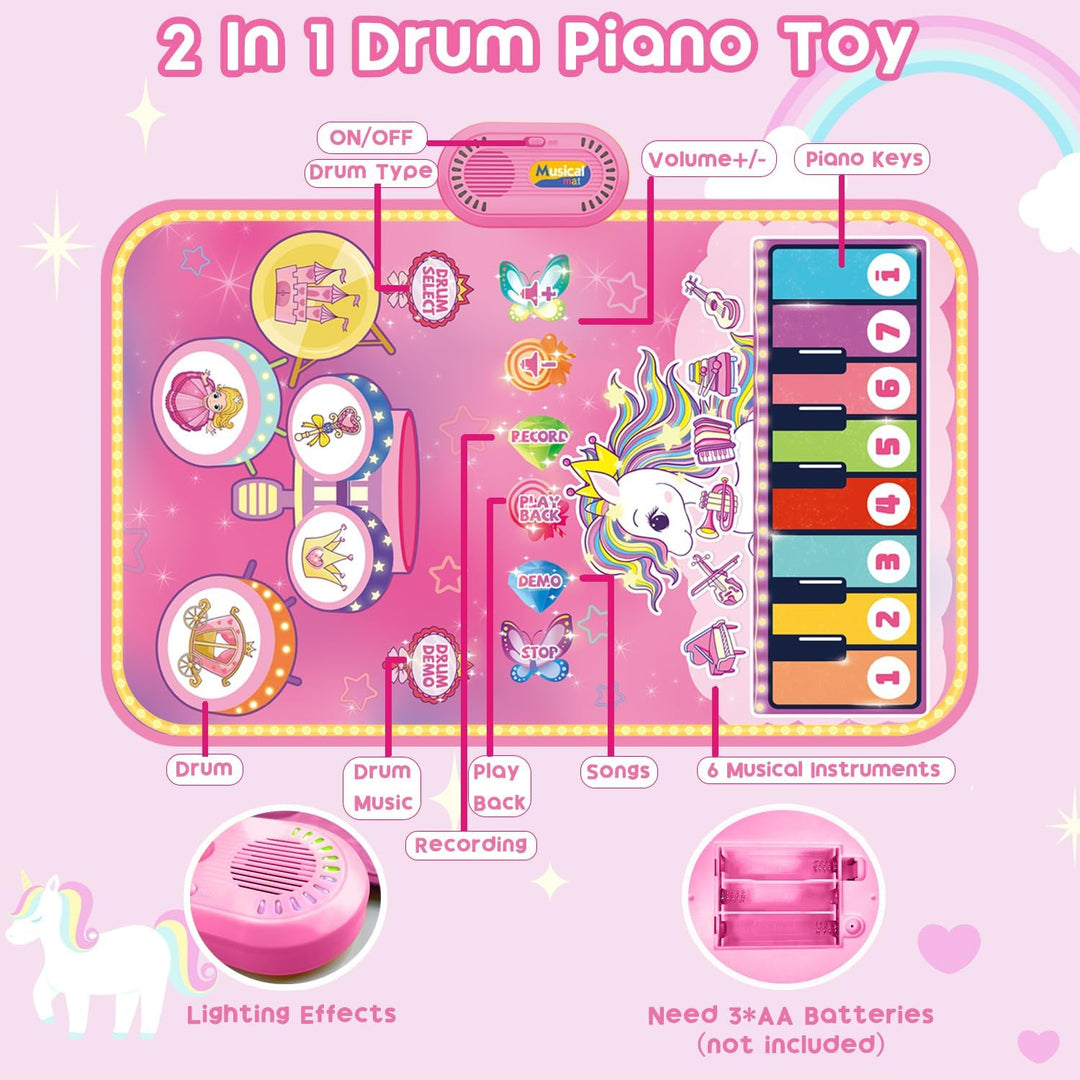 Lobyoh Baby Spielzeug 1 Jähr, 2-in-1-Musikmatte Piano Matte für Kleinkinder, Trommelspielzeug, Prinz