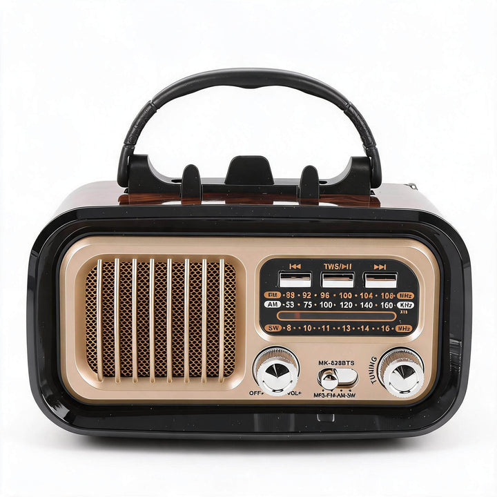 Retro Vintage Radio mit Bluetooth Lautsprecher, Tragbarer Kleiner Vintage AM FM Radio, Solar Batteri