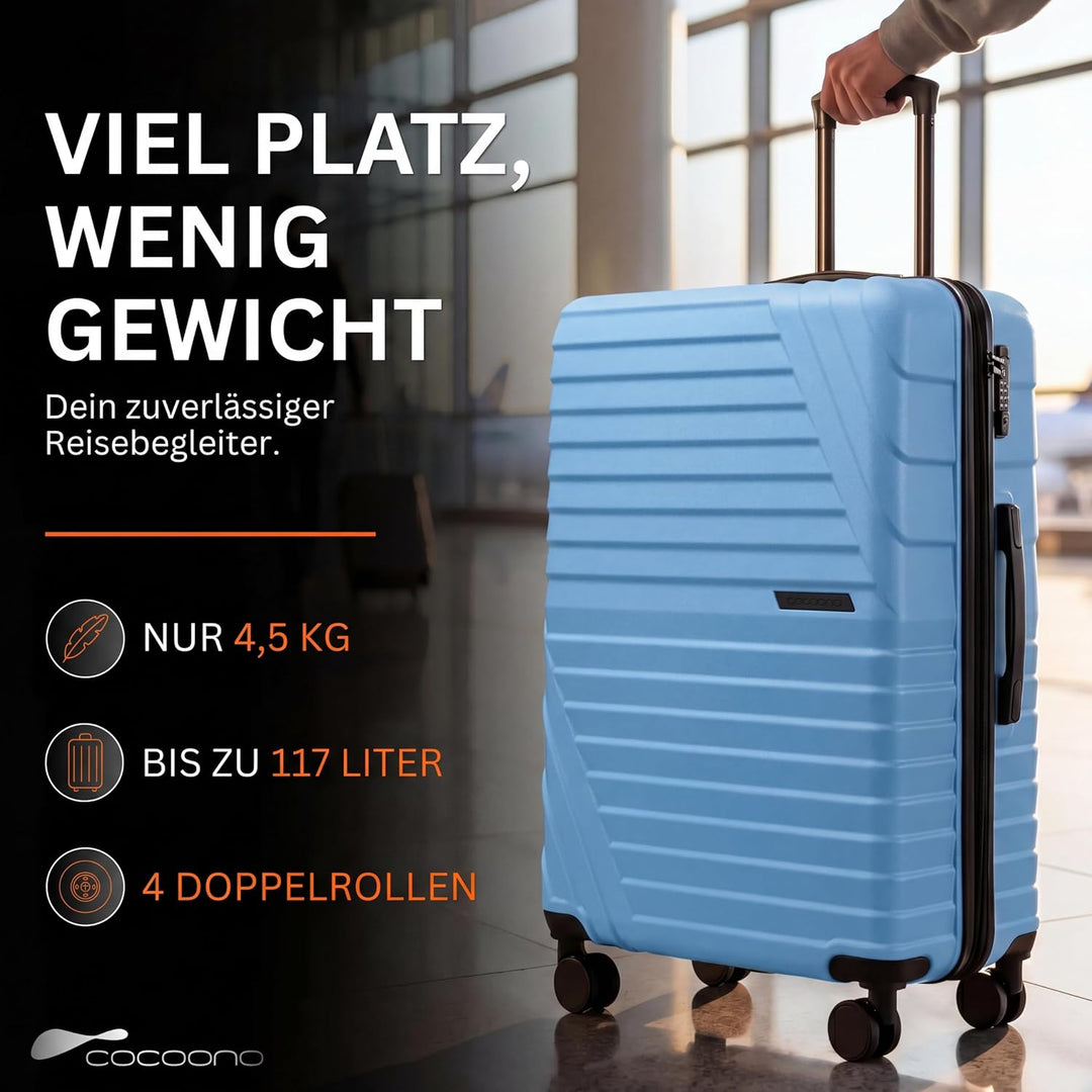 Cocoono Hartschalenkoffer XL Gross – 95L - 104L Volumen – 8 Rollen 360° drehbar – Leichter ABS Koffe