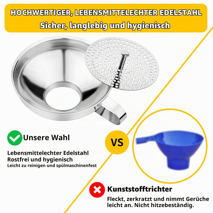 Edelstahl Einmachtrichter Set mit Sieb 3-teilig, Einfülltrichter für Weithals &amp; Standard-Einmachgläs