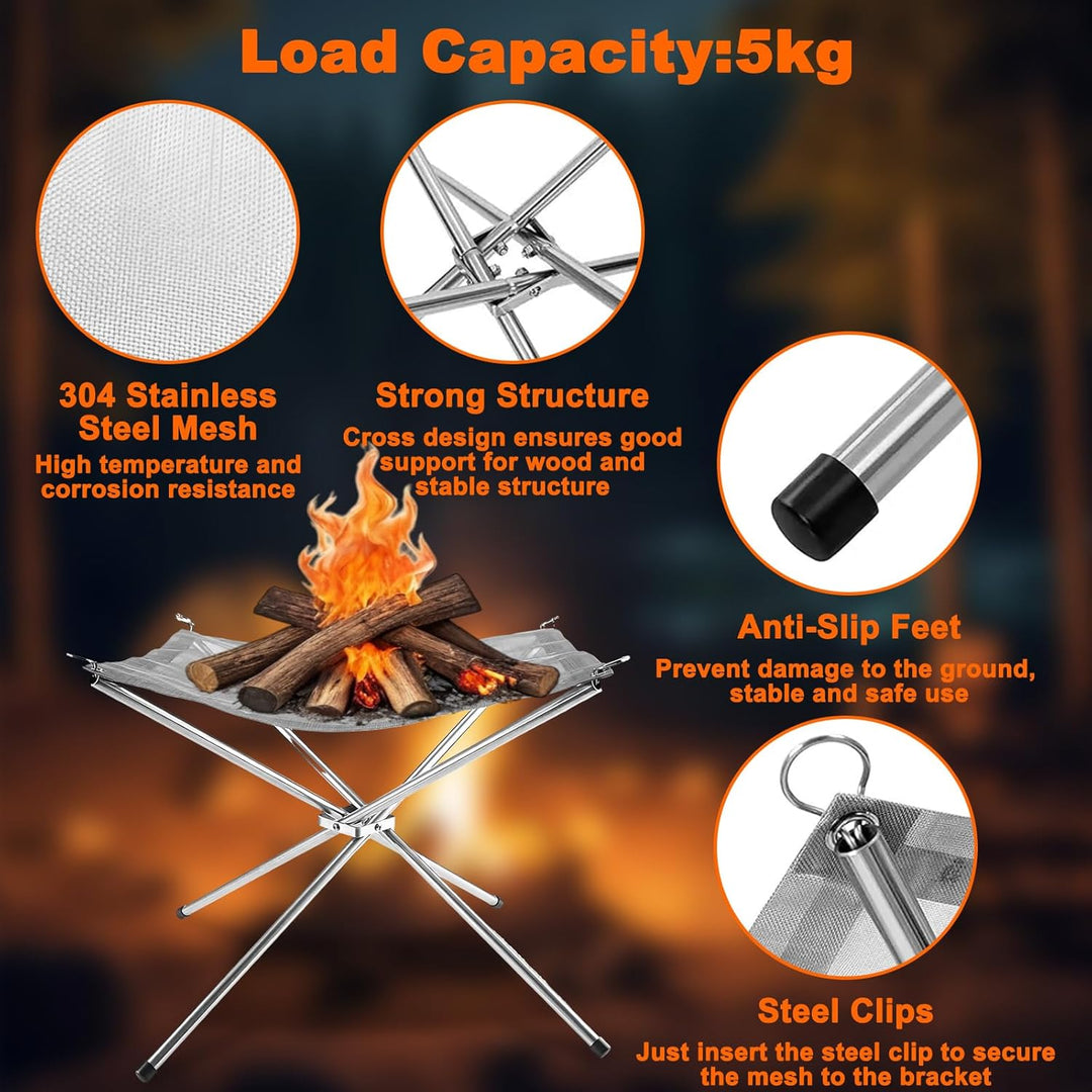 42cm Tragbare Outdoor Feuerstelle mit Tragetasche, 304 Edelstahl Mesh Aussenbereich Feuer Pit Mat, F