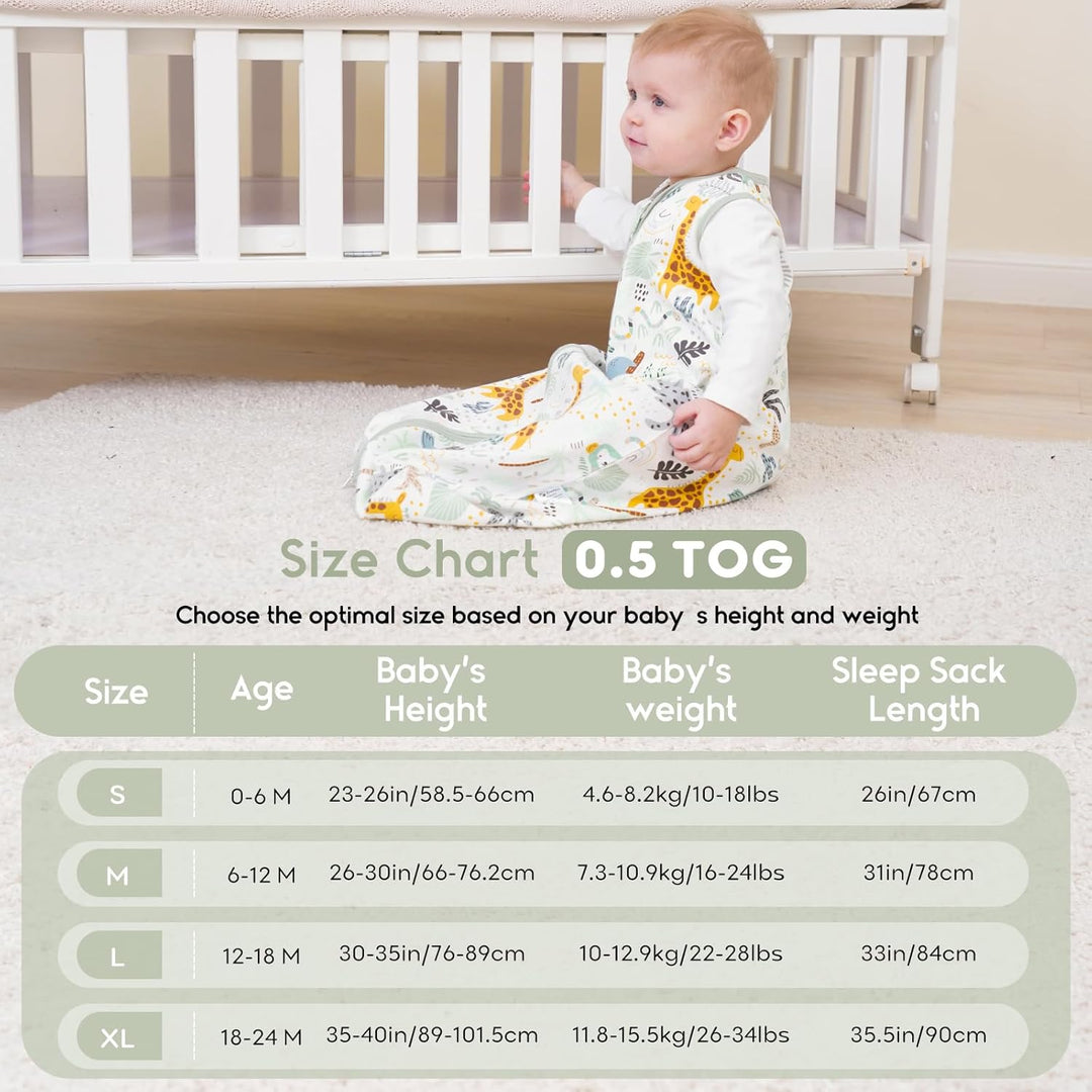 Yoofoss Schlafsack Baby Sommer 0.5 Tog - 67cm/0-6 Monate 100% Baumwolle Sommerschlafsack Babyschlafs