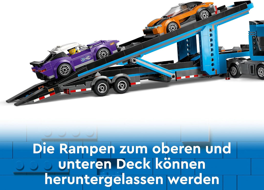 LEGO City Autotransporter mit Sportwagen, Set mit 4 Spielzeugautos für Jungen und Mädchen ab 7 Jahre