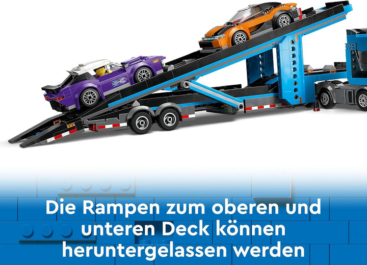 LEGO City Autotransporter mit Sportwagen, Set mit 4 Spielzeugautos für Jungen und Mädchen ab 7 Jahre