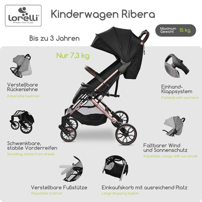 Lorelli Kinderwagen Ribera, Reisebuggy, Baby Buggy klein zusammenklappbar, Sehr leicht -Nur 7,3 kg,