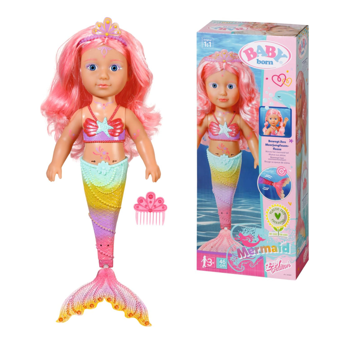 Zapf Creation 833681 BABY born Little Sister Meerjungfrau 46cm - Meerjungfrauen-Puppe langen Haaren,