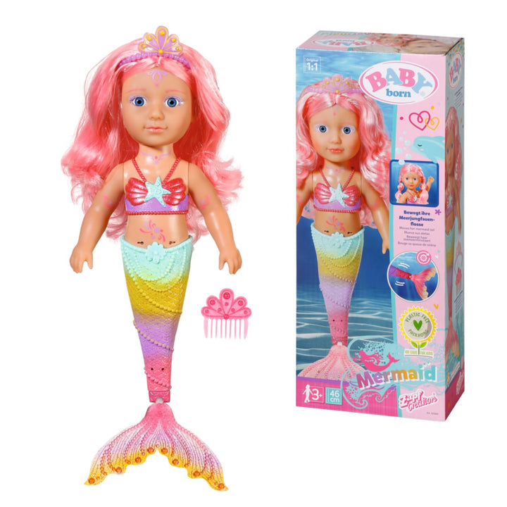 Zapf Creation 833681 BABY born Little Sister Meerjungfrau 46cm - Meerjungfrauen-Puppe langen Haaren,
