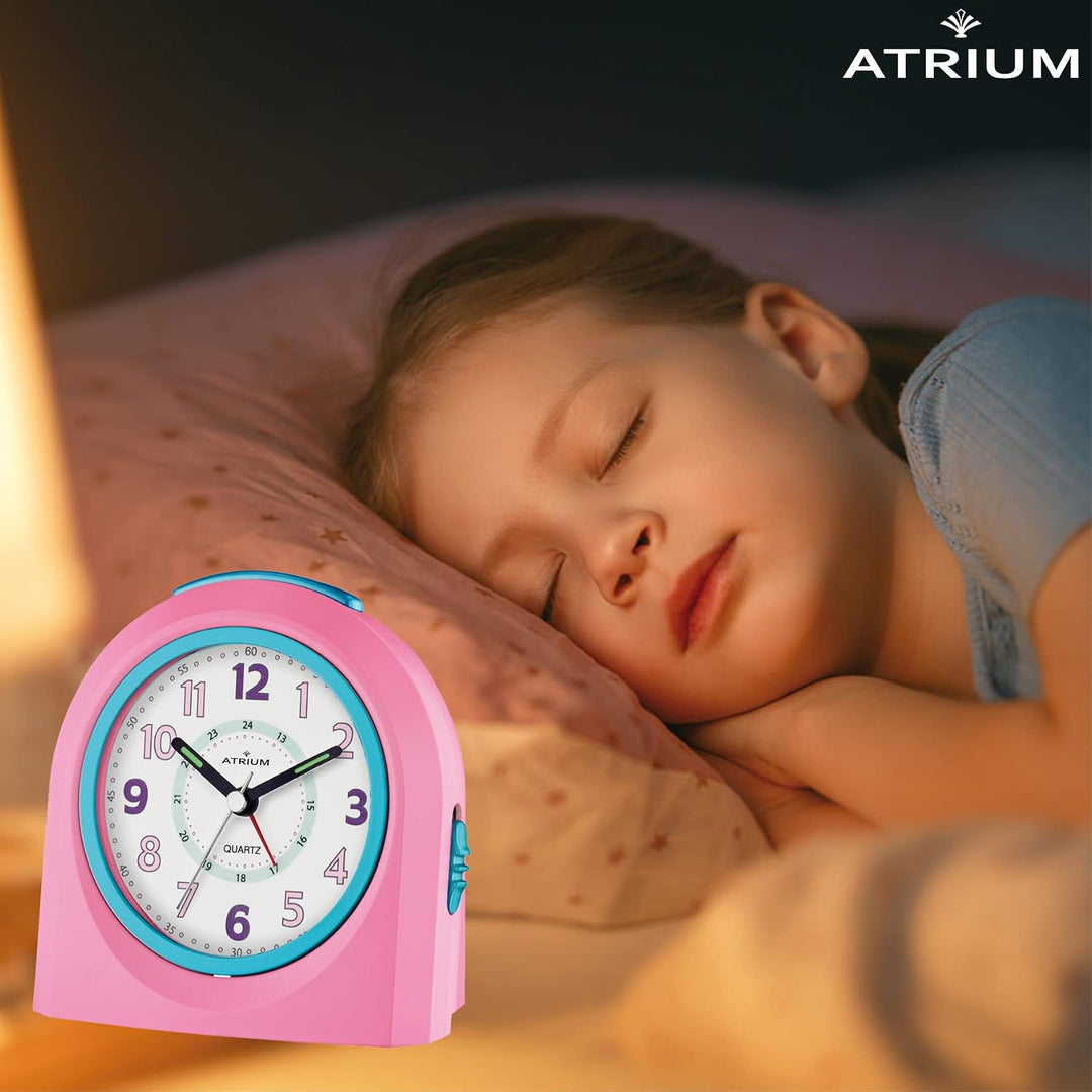 Atrium Kinderwecker Jugendwecker Analog Quarz mit Licht, Snooze &amp; schleichende Sekunde - leise ohne
