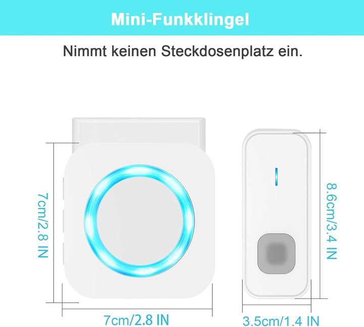 AIMAX Funkklingel mit 2 Sender und 1 Empfänger,klingel Haustür kit,400m Hohe Reichweite, IP55 Wasser