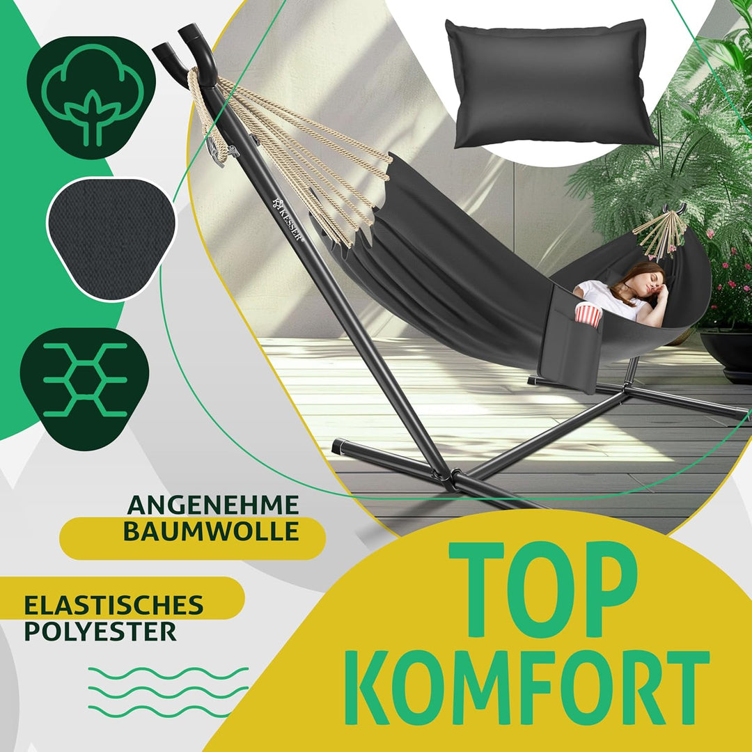 KESSER® Hängematte Lake mit Gestell, Doppel für 2 Personen, 200kg Belastbarkeit, Indoor &amp; Outdoor, X