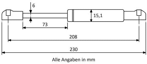 Gasdruckfeder 208 mm, 73 mm Hub, 100 N, Ø 10/6 mm, abnehmb. Kugelkopfaufnahme Gasdruckdämpfer, Gasfe
