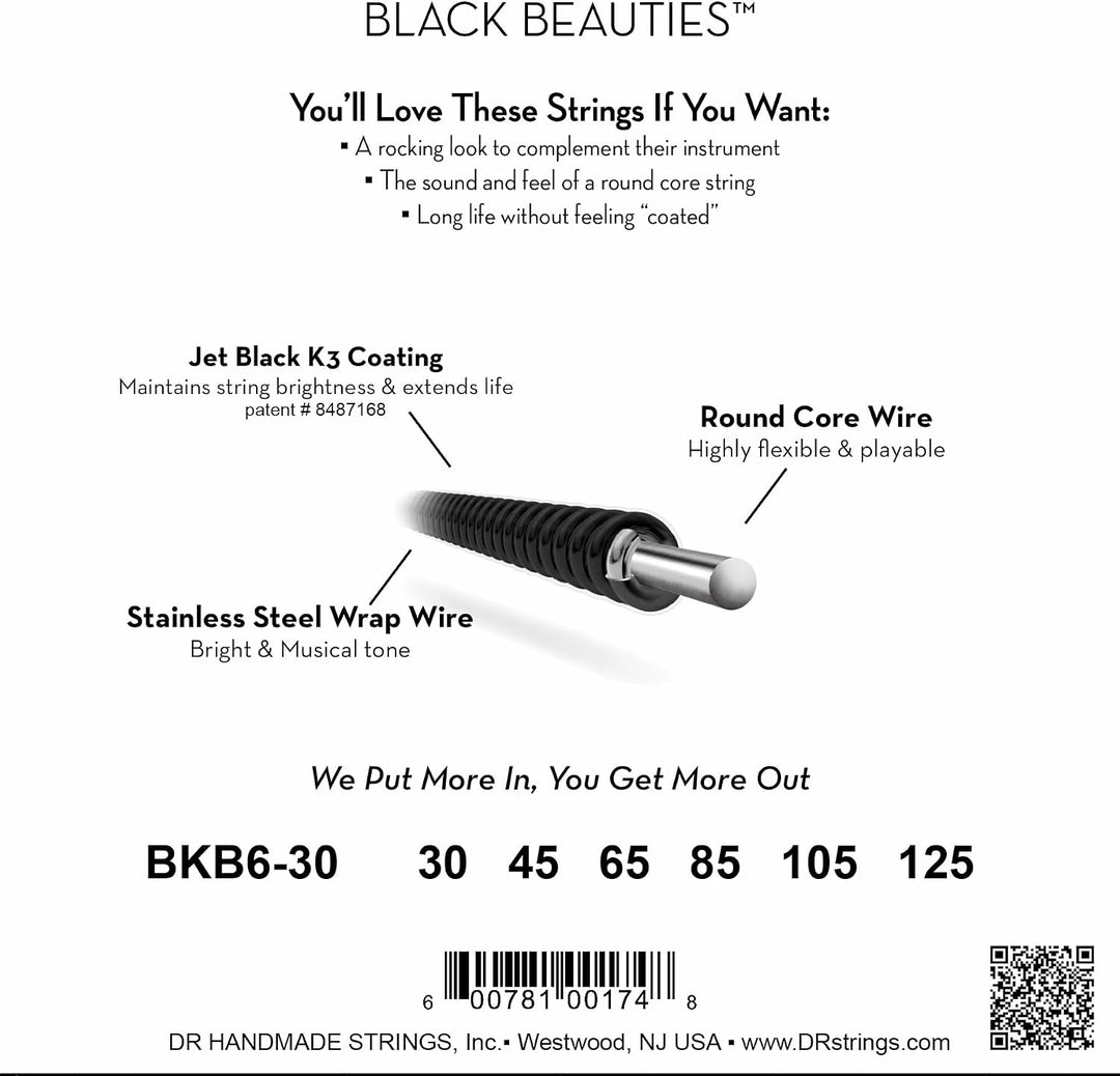 DR B EXBK BKB6-30 Extra Black Beauties Medium Saite (6-String)