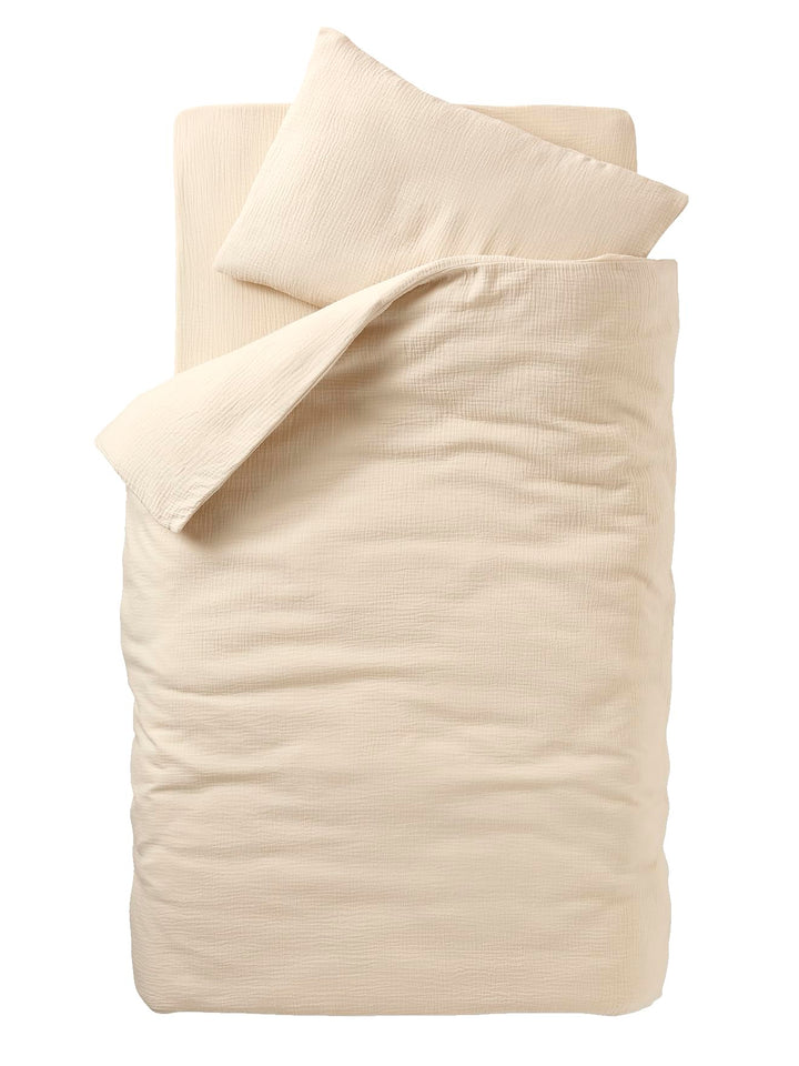 VERTBAUDET Baby-Bettwäsche-Set, Bettbezug und Kissenbezug, einfarbig, aus Bio-Baumwollgaze, Vanille,