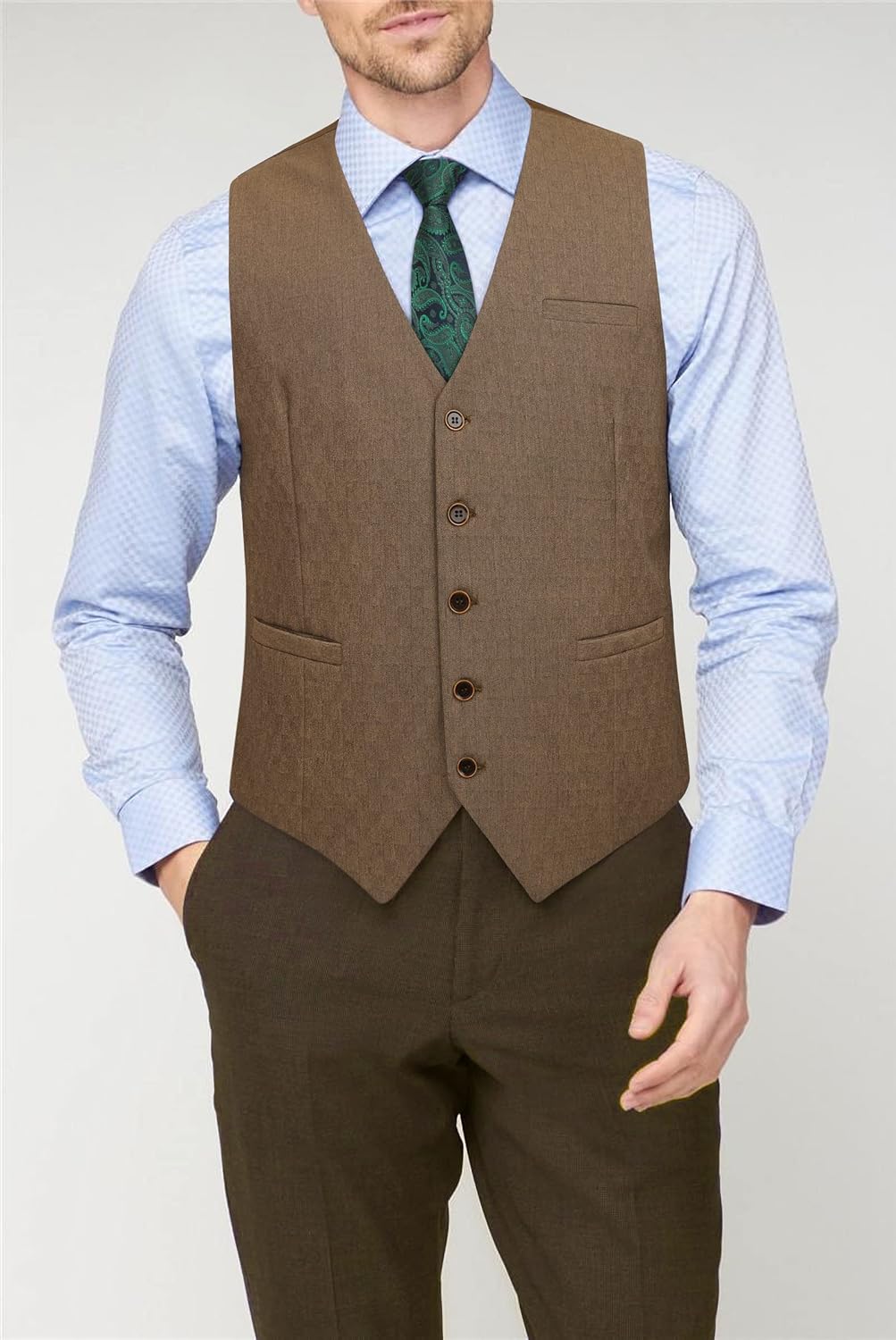 HISDERN Herren Anzugweste Formale Hochzeit Klassische Retro Baumwolle V-Ausschnitt Einfarbige Elegan
