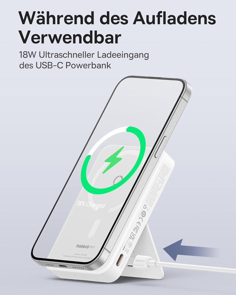 Baseus Magsafe Powerbank MagPro, Magnetische Kabellose Powerbank, 5000mAh Mini Power Bank mit USB-C,