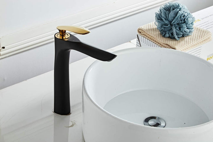 Bad Waschbecken Wasserhahn Hohe Körper Schwarz/Gold Chrom Einhand Einlochmontage Messing Leekayer,LK