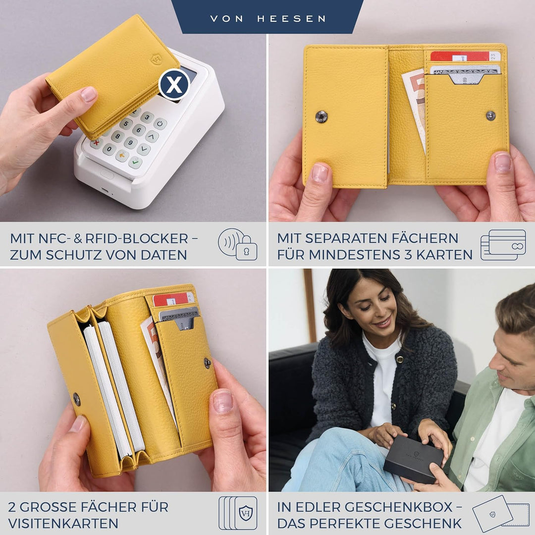 VON HEESEN® Visitenkartenetui Leder mit RFID-Schutz - Platz für 50 Visitenkarten - 6 Fächer - Visite