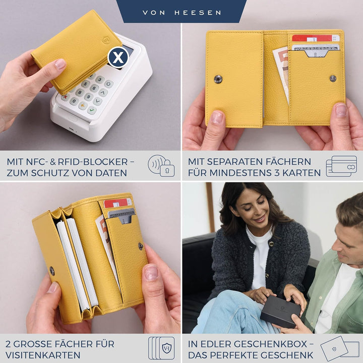 VON HEESEN® Visitenkartenetui Leder mit RFID-Schutz - Platz für 50 Visitenkarten - 6 Fächer - Visite