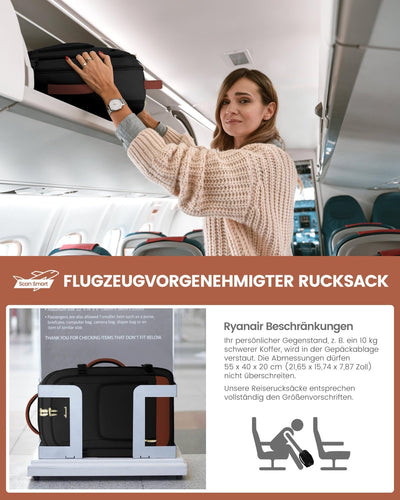 LOVEVOOK Handgepäck Rucksack Flugzeug, 40L Reiserucksack Damen Herrn Travel Backpack für 17 Zoll Lap