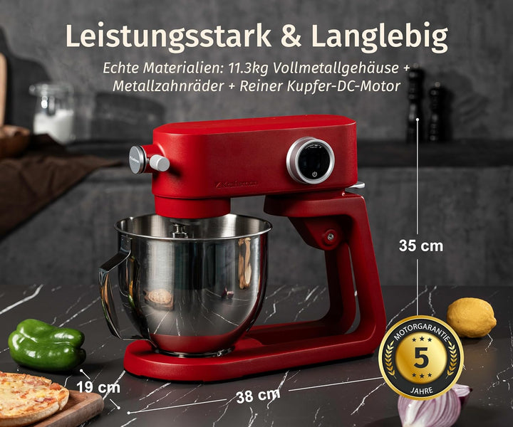 5L Vollmetall-Küchenmaschine,Pizzateig Knetmaschine,Teigmaschine mit leisem Kupfer-DC-Motor, 4 Edels