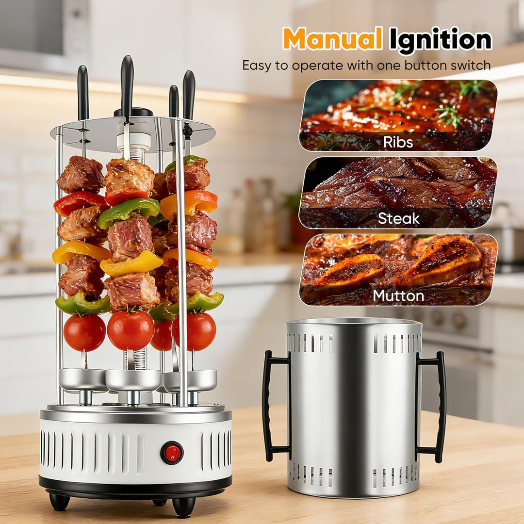 Vertikaler Elektrischer Grill, 1000W Elektrogrill Schaschlikgrill mit 6 Spiesse, Rotierende Grill fü