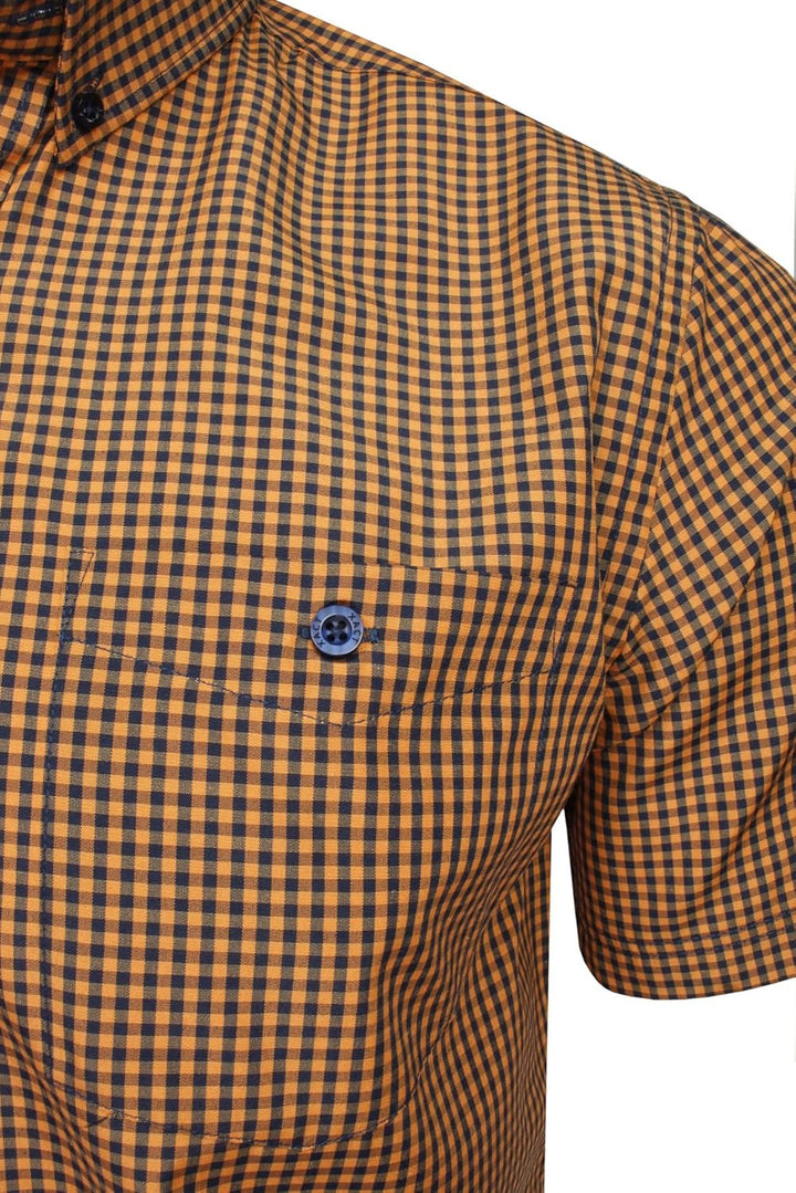 Xact Herren Kurzarmhemd mit Gingham-Karo, Button-Down-Kragen, Normale Passform M Apricot/ Navy, M Ap