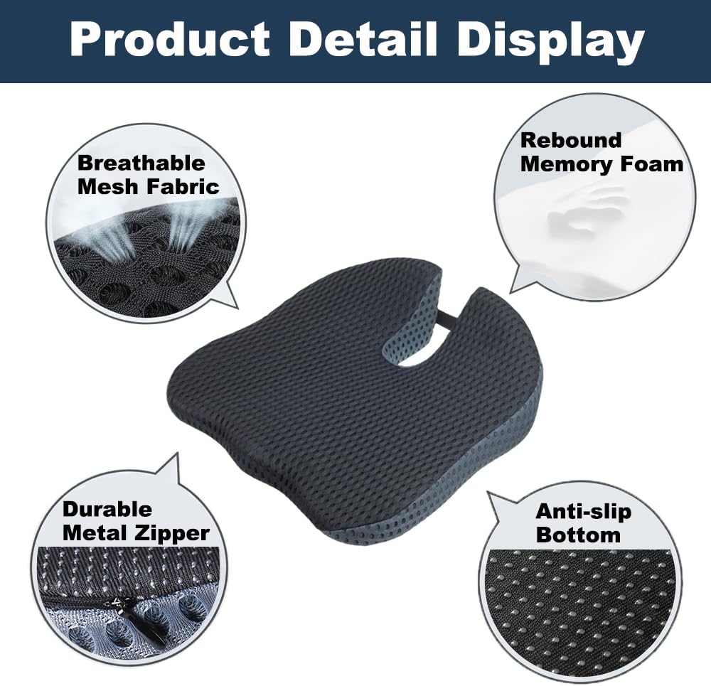 Orthopädisches Autositzkissen Memory Foam - Ergonomisches Keilkissen &amp; Sitzkissen für Auto &amp; LKW - E