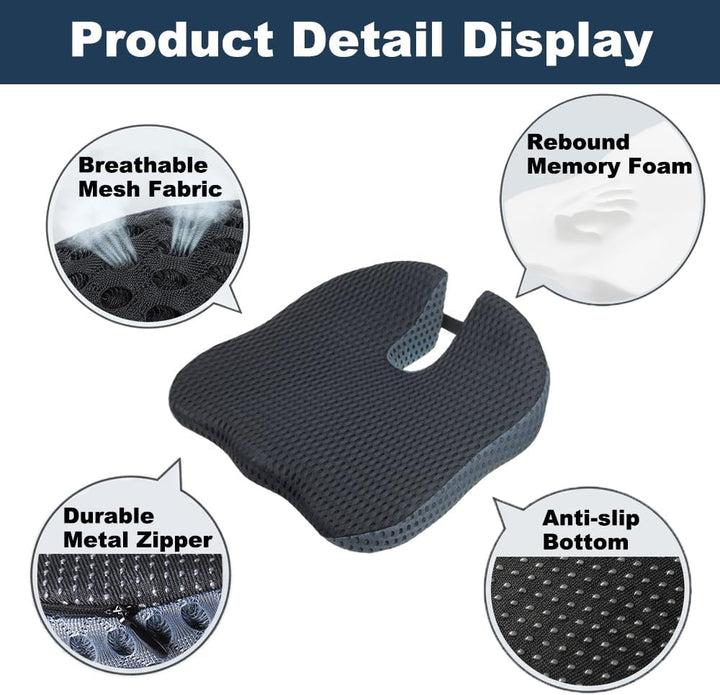 Orthopädisches Autositzkissen Memory Foam - Ergonomisches Keilkissen &amp; Sitzkissen für Auto &amp; LKW - E