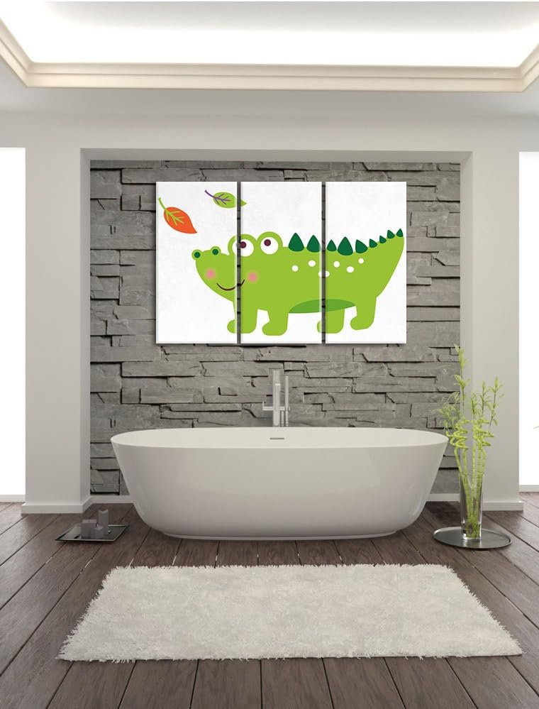 Pixxprint Niedliches Krokodil / 3-Teilig/Gesamtmass 120cm Leinwandbild bespannt auf Holzrahmen/Wandb
