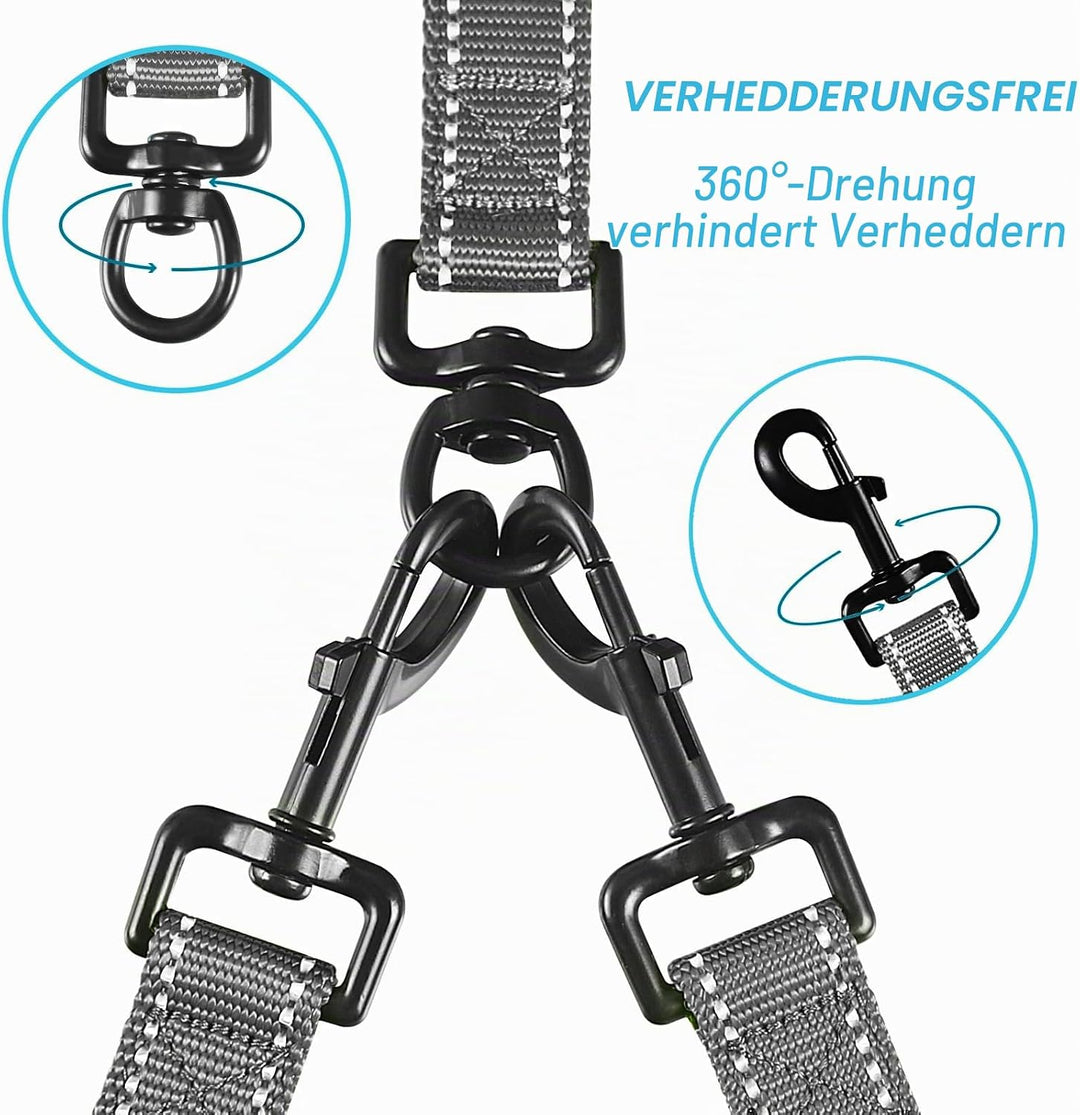 PetBonus Hundeleine Doppelleine für 2 Hunde, Keine Verwicklung Leine für 2 Hunde Gross, Verstellbar