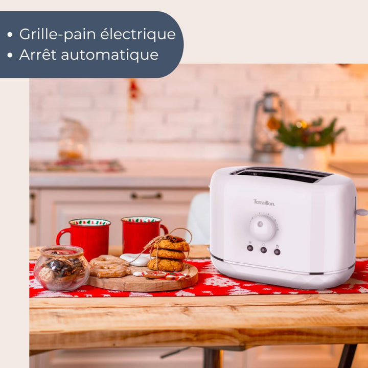 TERRAILLON - DIAMANT WEIss- Toaster – 2 Schlitze 13 cm – 6 Leistungsstufen (870 W) – Aufwärmen – Auf