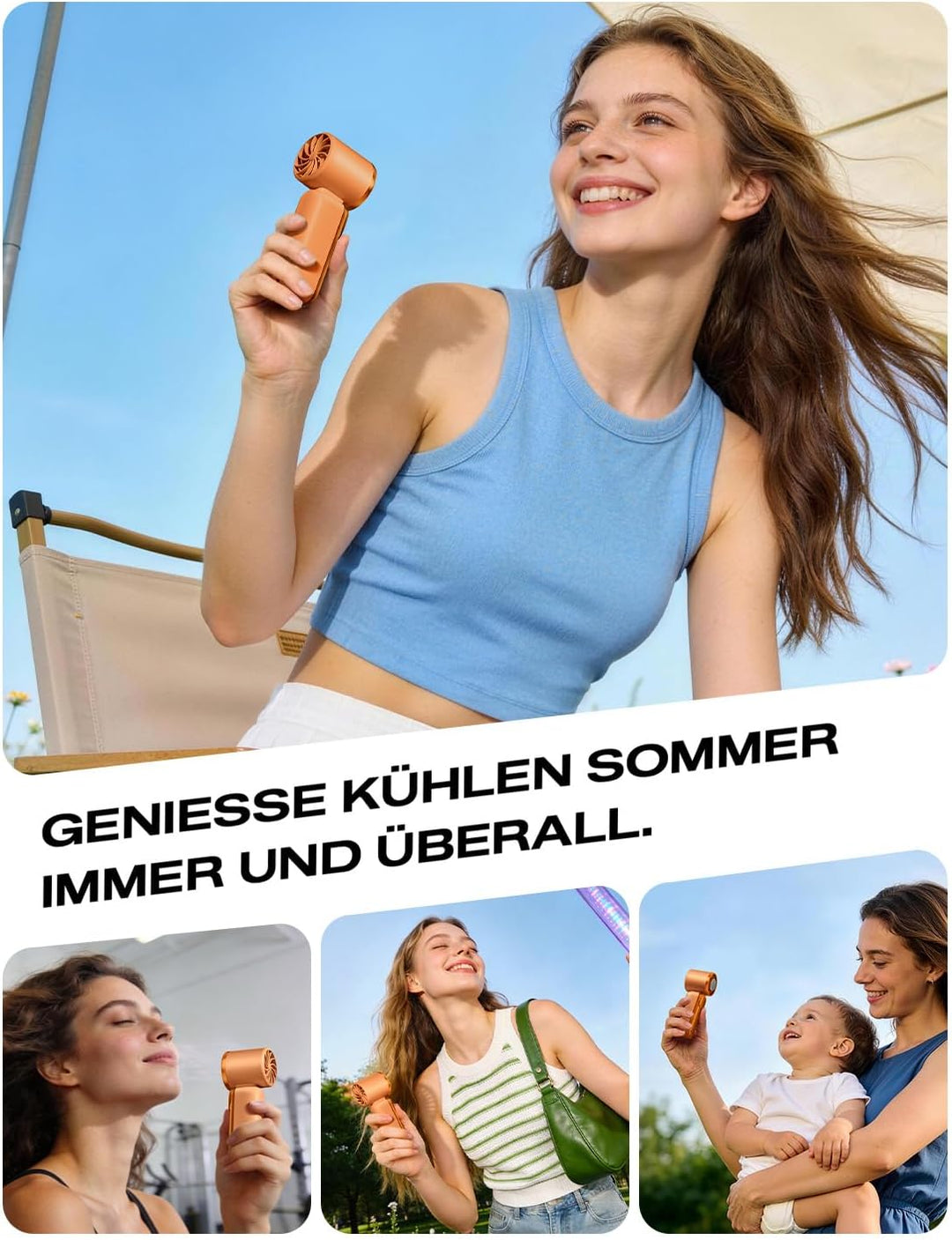 MAGIC JOHN Mini Handventilator mit Kühlung (orange) | 199 Lüfterstufen, bis zu 11h Laufzeit, USB-C A
