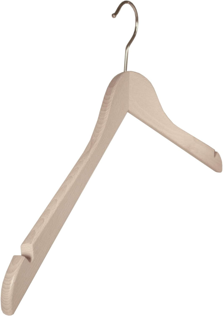 Kleiderbuegelshop24 Holzbügel für Kostüme, Blusenbügel mit Kerben, flach, 44 cm, Natur, 5 Stück
