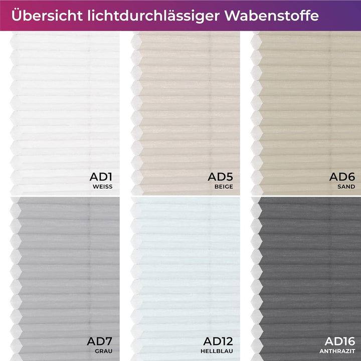SchattenFreude Wabenplissee nach Mass für Fenster & Tür | Mit Klemmhaltern, Klemmfix | Lichtdurchläs