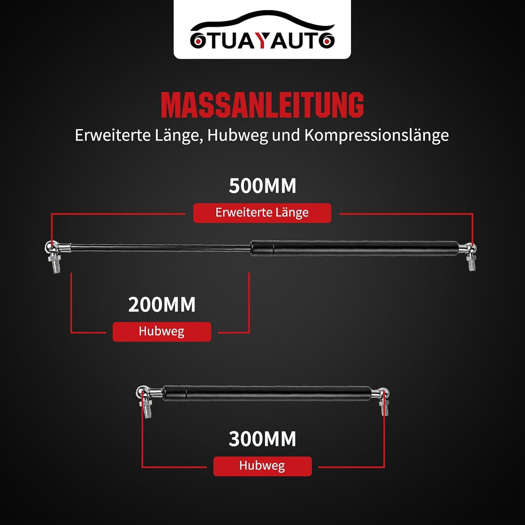 OTUAYAUTO 2 Stück Gasdruckfeder 500mm 200mm 450N, Universal Gasdruckdämpfer mit Kompressionsfeder Be