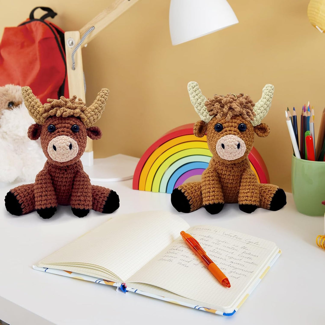 DEMIUKO Häkelset für Anfänger Häkeln Tiere 2 Stück Hochlandrind Strickset für Erwachsene Kinder Stri