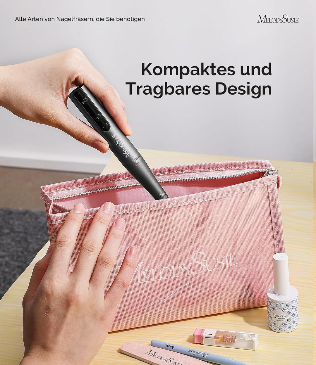 MelodySusie Kabellose Elektrische Nagelfräser 11 in 1 Kit, PC180F 25000RPM Tragbare Nagelfeile Set f