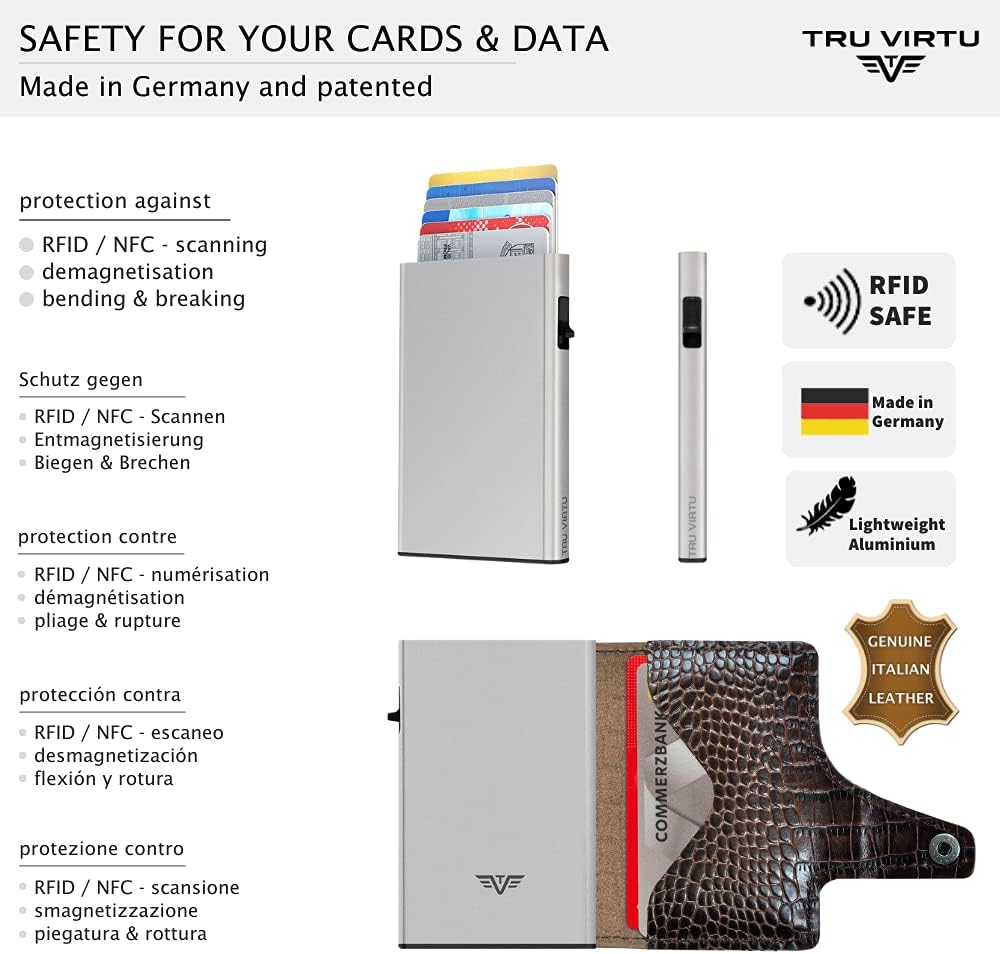 Tru Virtu® Karten-Portemonnaie Click & Slide I Kreditkartenetui I Kartenetui-RFID-NFC-Schutz I Geldb