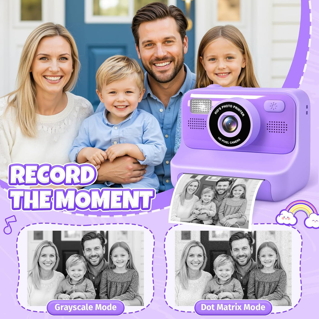 Kinderkamera Sofortbildkamera, 2,4-Zoll Selfie Kamera mit 32GB Karte | 3 Rollen Fotopapier, 1080P Ki