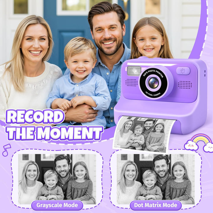 Kinderkamera Sofortbildkamera, 2,4-Zoll Selfie Kamera mit 32GB Karte | 3 Rollen Fotopapier, 1080P Ki