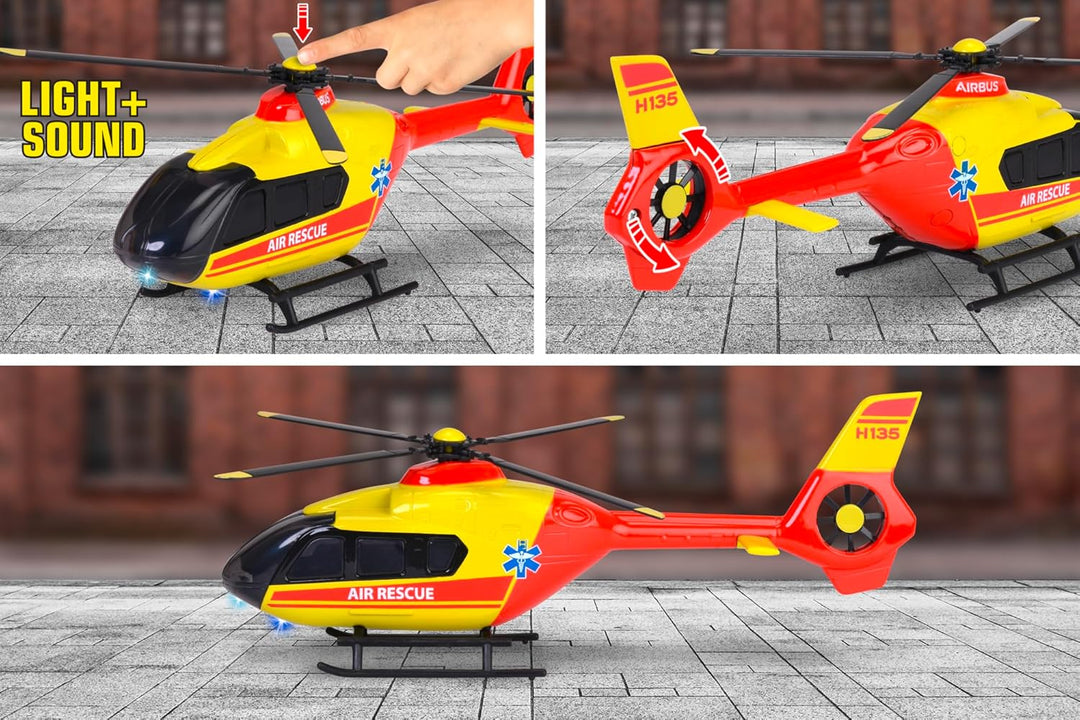 Majorette - Rettungs-Helikopter Airbus H135 (rot/gelb, 25,5 cm) - grosser Spielzeug-Hubschrauber mit
