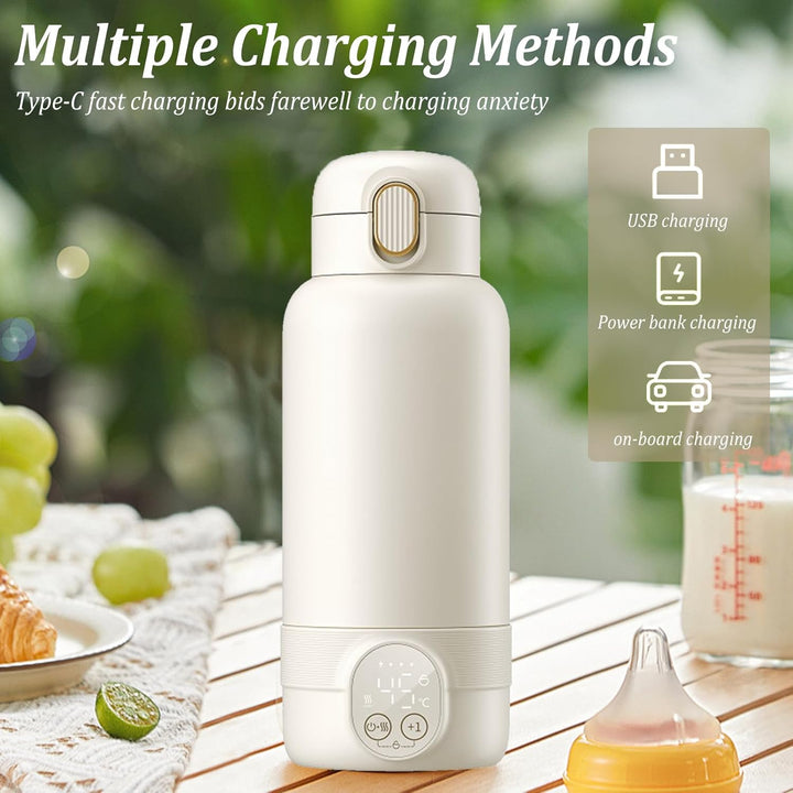 Cordless Portable Bottle Warmer,500ml Tragbarer Flaschenwärmer Baby,37 Bis 55 Grad Einstellbar mit L