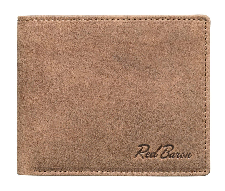 Red Baron Portemonnaie Geldbörse Herren Used Look Vintage Braun - mit Fach für EIN Einkaufswagenchip