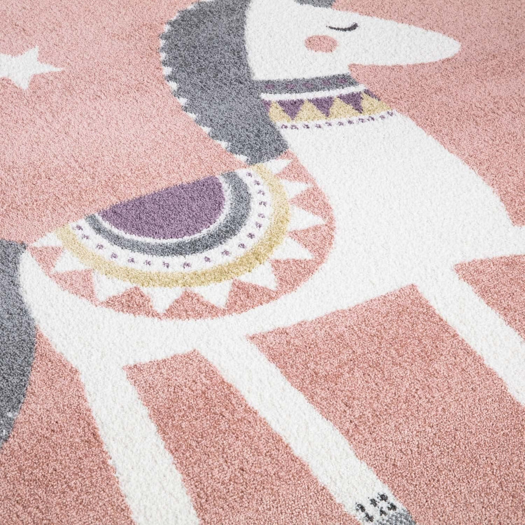 carpet city Teppich Kinderzimmer Tier-Motiv - Rosa - 160x230 cm -Kinderteppich Kurzflor mit Pferd, W