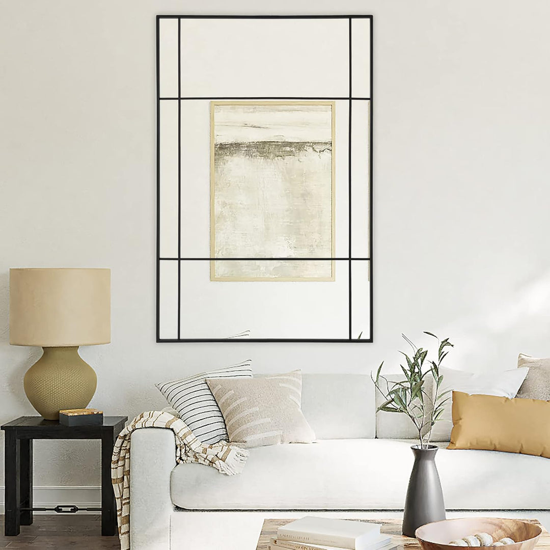 Muzilife Wandspiegel Schwarzer Fensterspiegel mit Metallrahmen, 90x60 cm Rechteckiger Dekospiegel fü