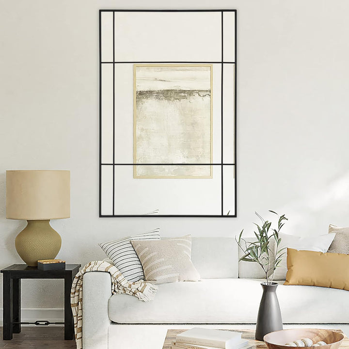 Muzilife Wandspiegel Schwarzer Fensterspiegel mit Metallrahmen, 90x60 cm Rechteckiger Dekospiegel fü