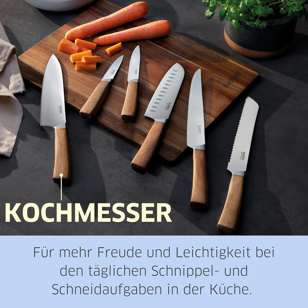 Kuppels Kochmesser WOOD | Klingenlänge 19 cm | scharfes Küchenmesser mit Akazienholzgriff | Klinge a